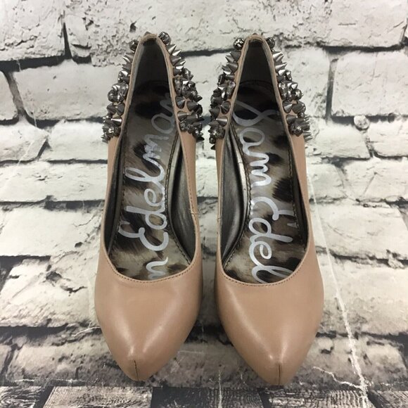 Sam Edelman Roza Heels Pumps 6.5 Spike Tan Leather Shoes Rare Flaw - Picture 3 of 10